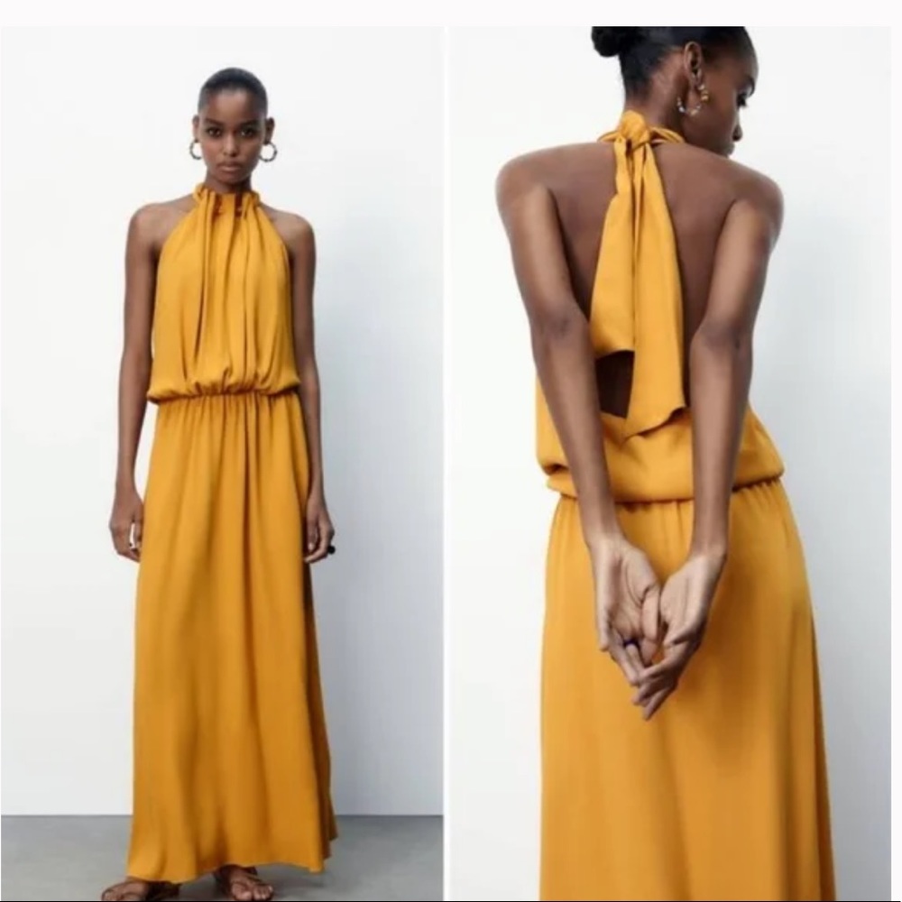 Zara - Halter Gold Maxi Dress
